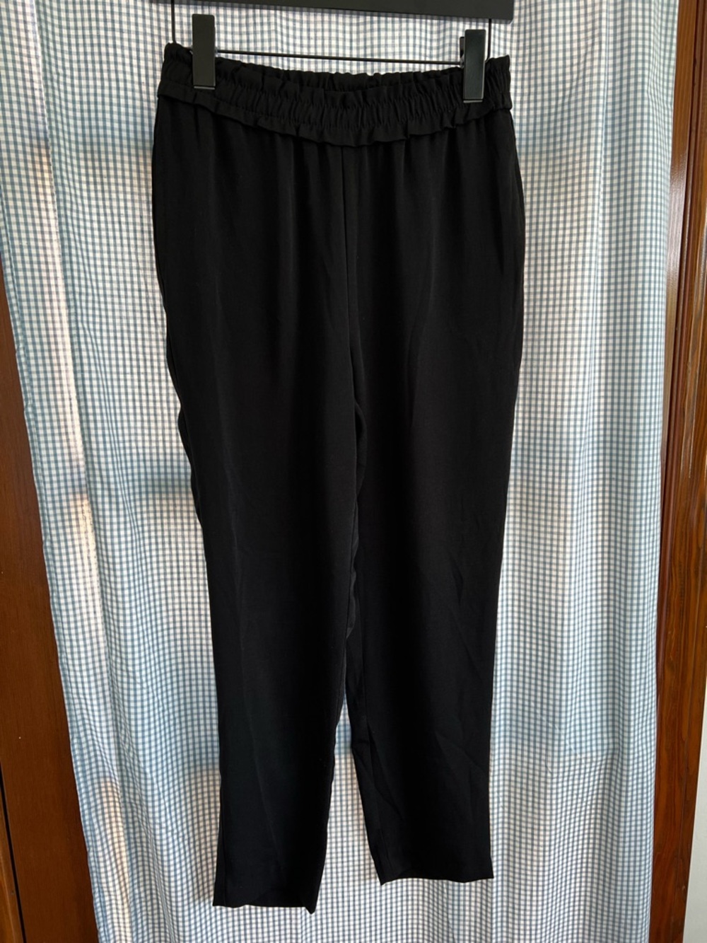 Zara Black Elastic-Waist Paperbag Trousers